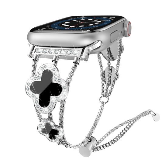 Four-leaf clover Stainless Steel Watch Band – Women’s Elegant Strap Compatible with Apple Watch Series 1–10 SE (38/40/41/42mm)