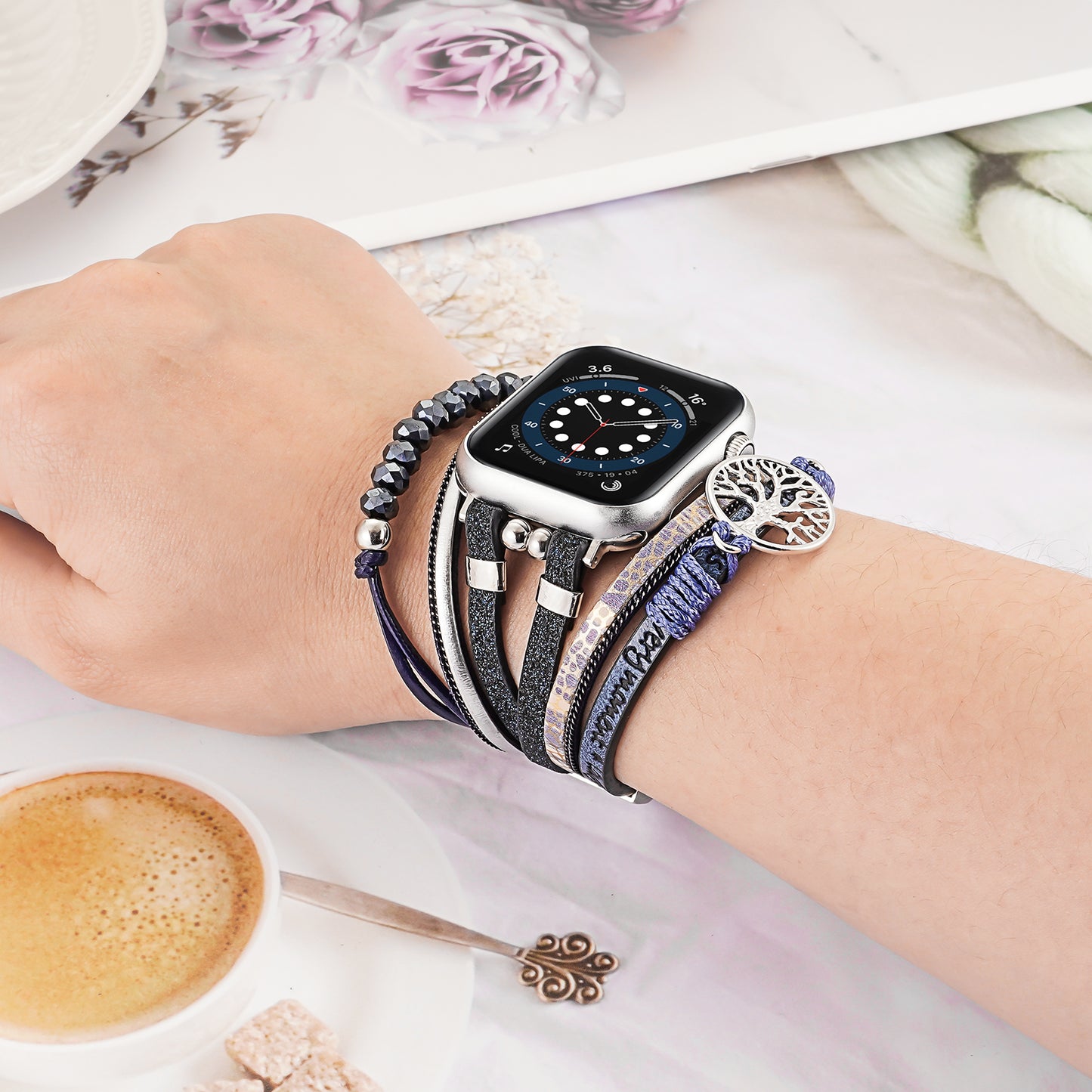 SKIMEMRY Boho Watch Band for Apple Watch Compatible with Apple Watch 38mm 40mm 41mm 42mm 44mm 45mm 46mm, Multilayer Wrap Strap Bracelet for iWatch Series 10 9 8 7 6 5 4 3 2 1 SE