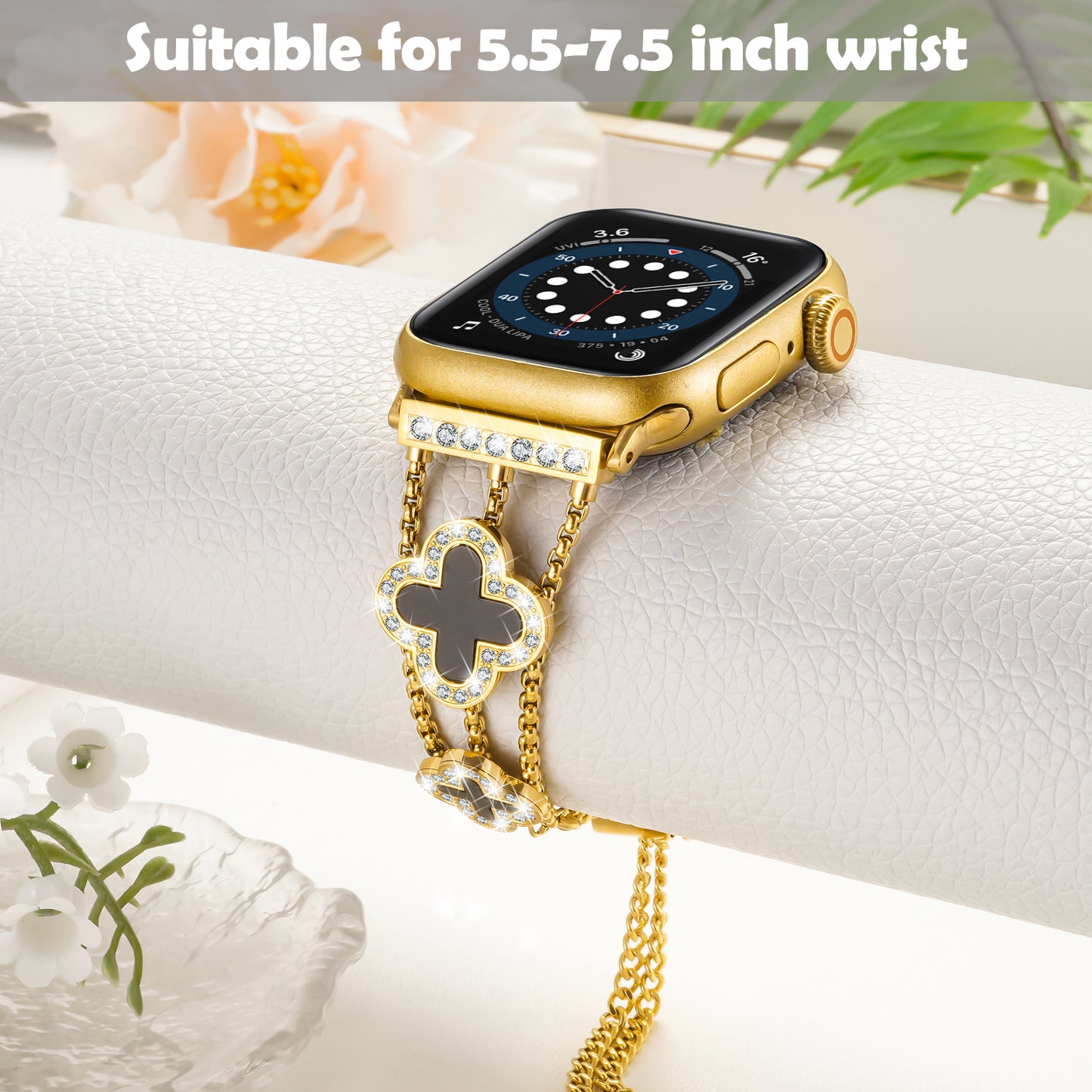 Flower Stainless Steel Watch Band Compatible for Apple Watch Band 38mm/40mm/41mm/42mm Series 10 9 8 7 SE 6/5/4 Women Stainless Steel IWatch Band for iWatch Bands Series 3/2/1