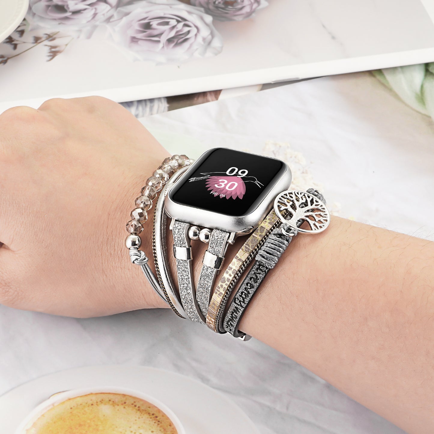 SKIMEMRY Boho Watch Band for Apple Watch Compatible with Apple Watch 38mm 40mm 41mm 42mm 44mm 45mm 46mm, Multilayer Wrap Strap Bracelet for iWatch Series 10 9 8 7 6 5 4 3 2 1 SE