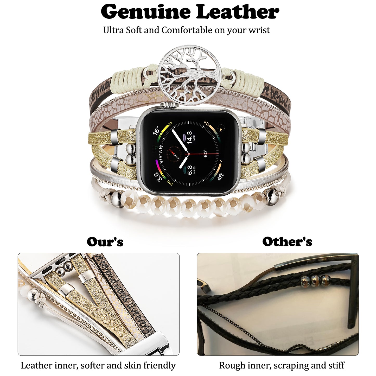 SKIMEMRY Boho Watch Band for Apple Watch Compatible with Apple Watch 38mm 40mm 41mm 42mm 44mm 45mm 46mm, Multilayer Wrap Strap Bracelet for iWatch Series 10 9 8 7 6 5 4 3 2 1 SE