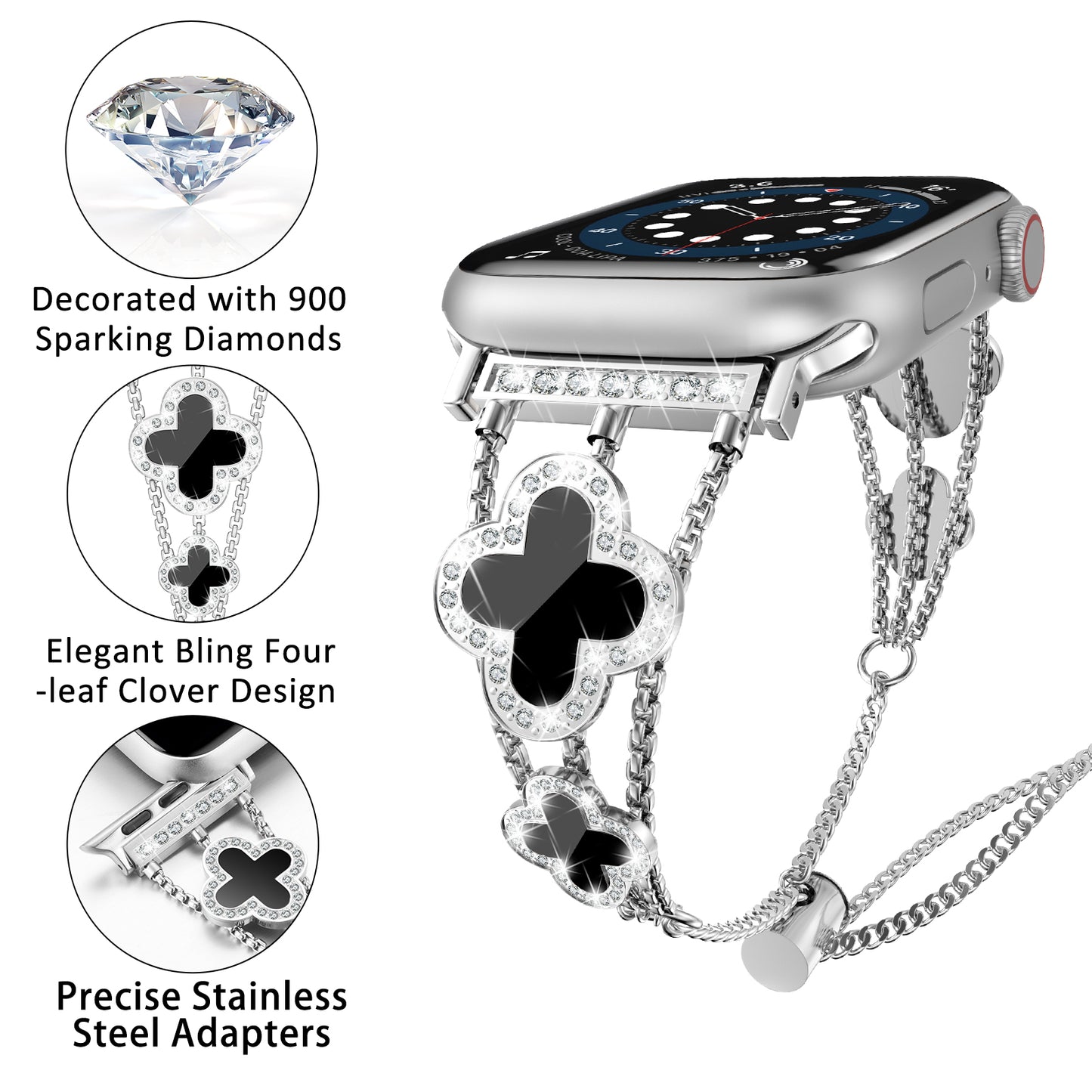Flower Stainless Steel Watch Band Compatible for Apple Watch Band 38mm/40mm/41mm/42mm Series 10 9 8 7 SE 6/5/4 Women Stainless Steel IWatch Band for iWatch Bands Series 3/2/1