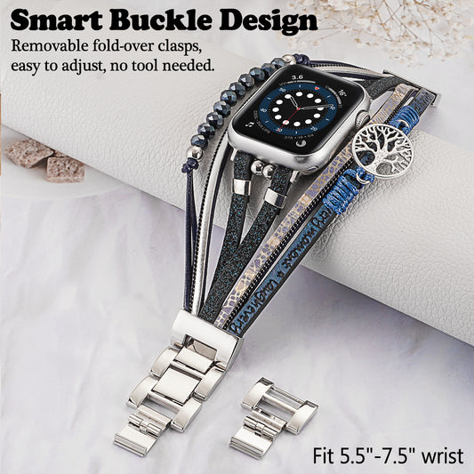 Skimemry Boho Multilayer Wrap Strap Watch Bands Compatible with Apple Watch Series 1-10/SE (38/40-42/44-46/49mm)