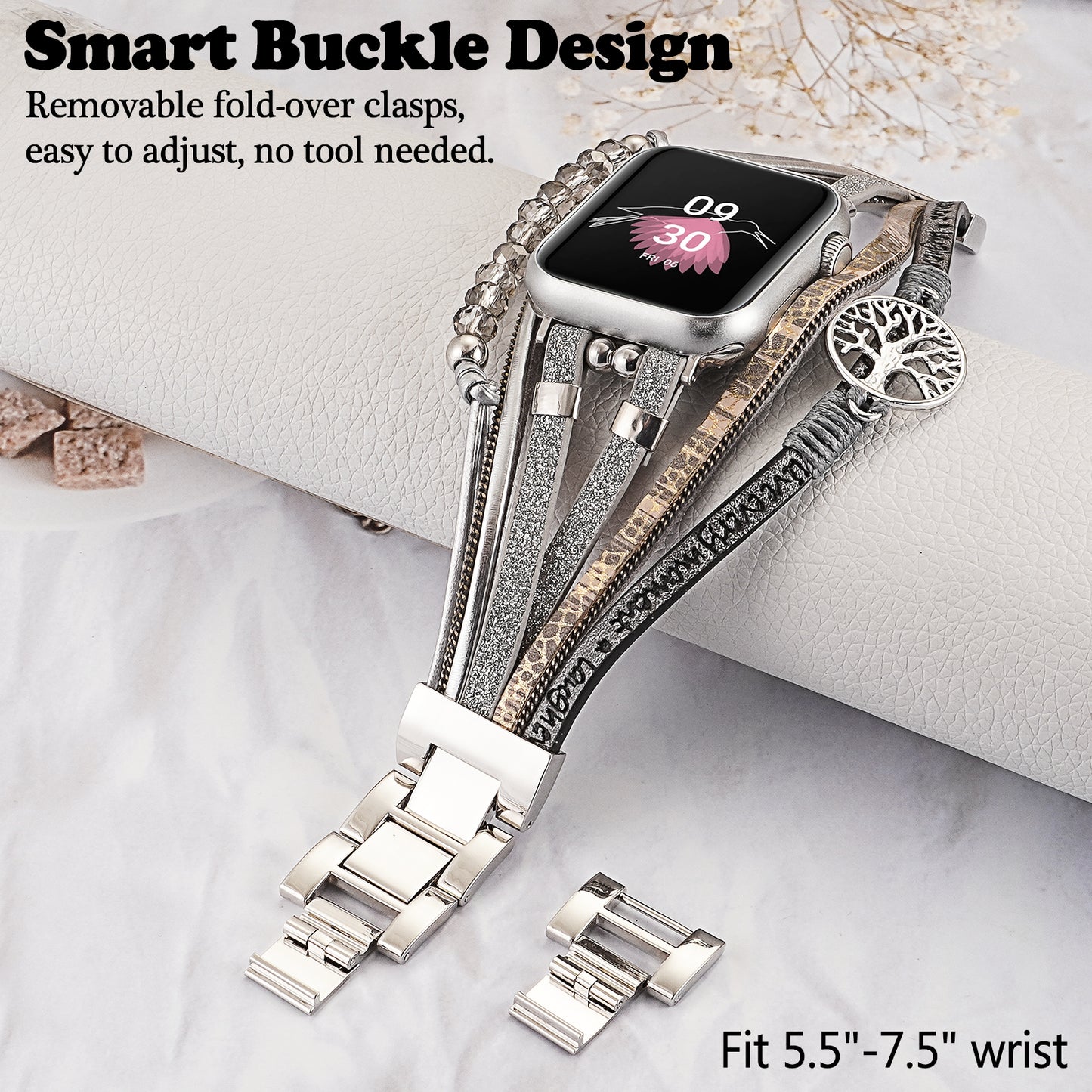 SKIMEMRY Boho Watch Band for Apple Watch Compatible with Apple Watch 38mm 40mm 41mm 42mm 44mm 45mm 46mm, Multilayer Wrap Strap Bracelet for iWatch Series 10 9 8 7 6 5 4 3 2 1 SE