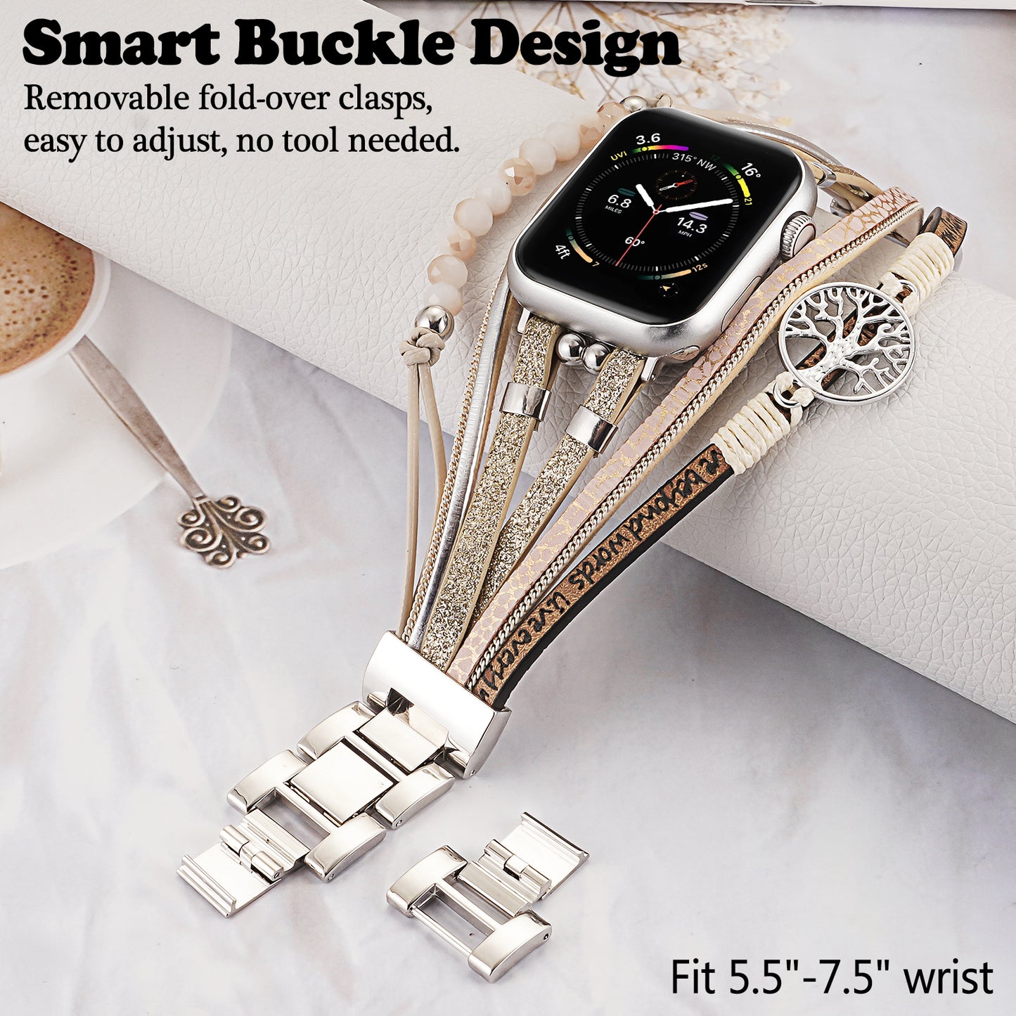 SKIMEMRY Boho Watch Band for Apple Watch Compatible with Apple Watch 38mm 40mm 41mm 42mm 44mm 45mm 46mm, Multilayer Wrap Strap Bracelet for iWatch Series 10 9 8 7 6 5 4 3 2 1 SE