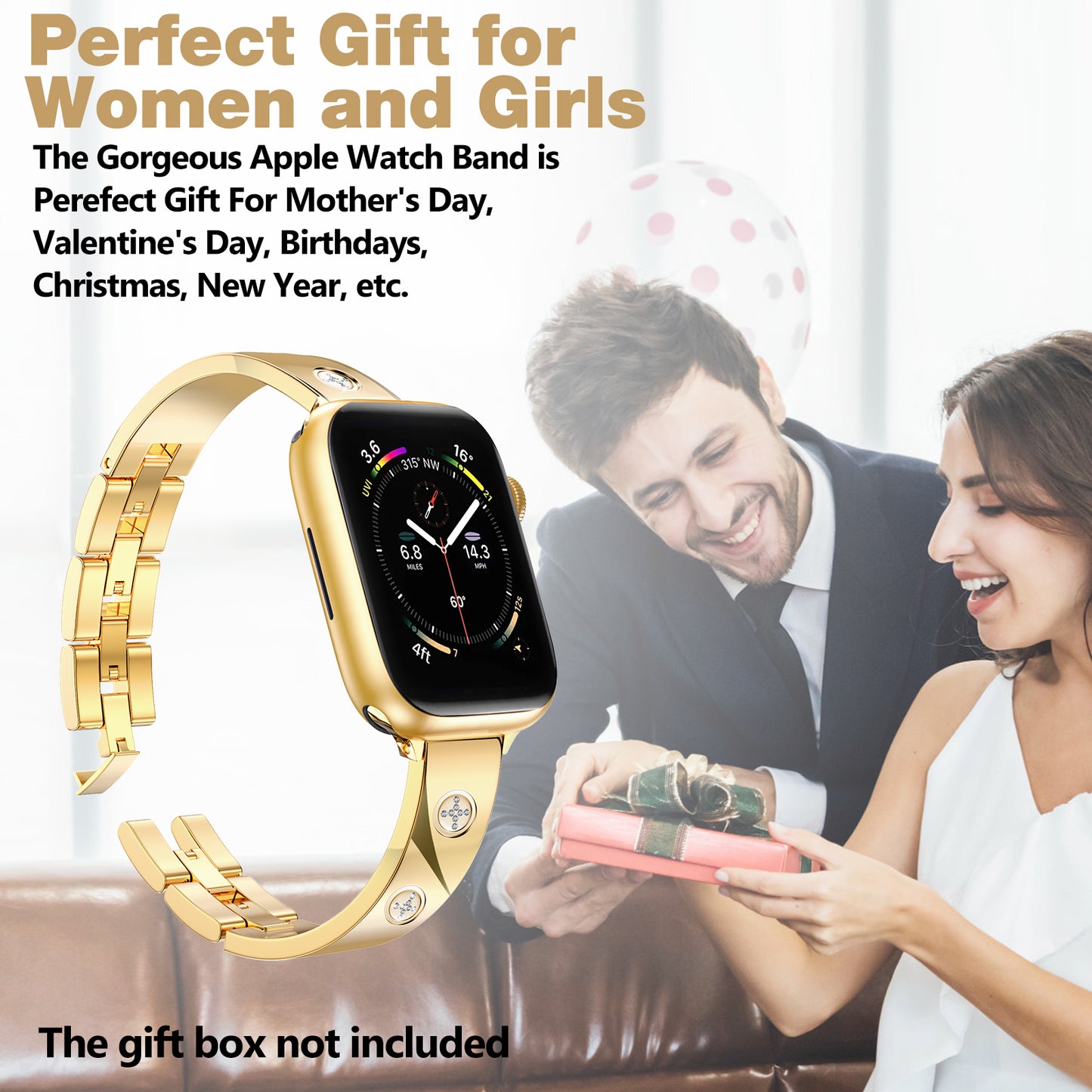 Skimemry Gold Watch Bands Compatible with Apple Watch 41mm 38mm 40mm 42mm 44mm 45mm 46mm, Stainless Steel Watch Band Bracelet for Iwatch Band for Series 10 9 8 7 6 5 4 3 2 1