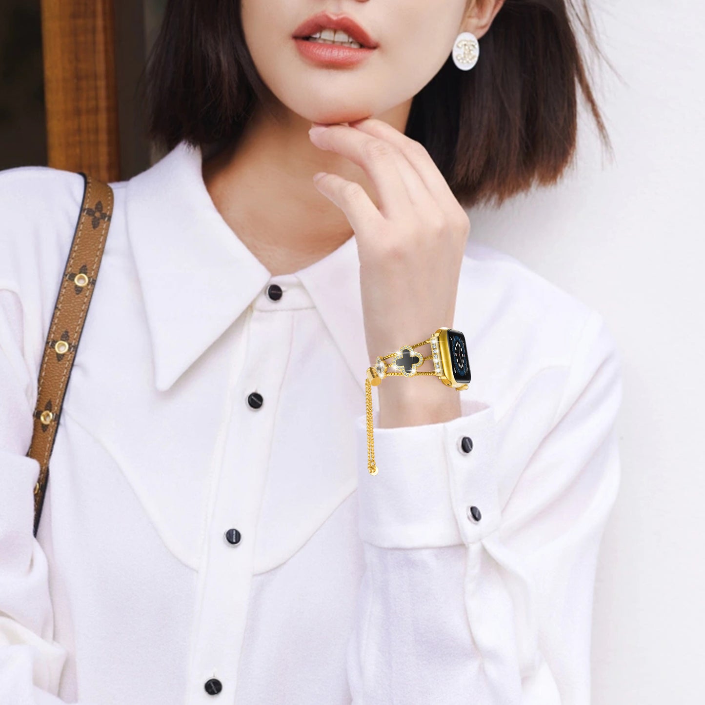 Flower Stainless Steel Watch Band Compatible for Apple Watch Band 38mm/40mm/41mm/42mm Series 10 9 8 7 SE 6/5/4 Women Stainless Steel IWatch Band for iWatch Bands Series 3/2/1