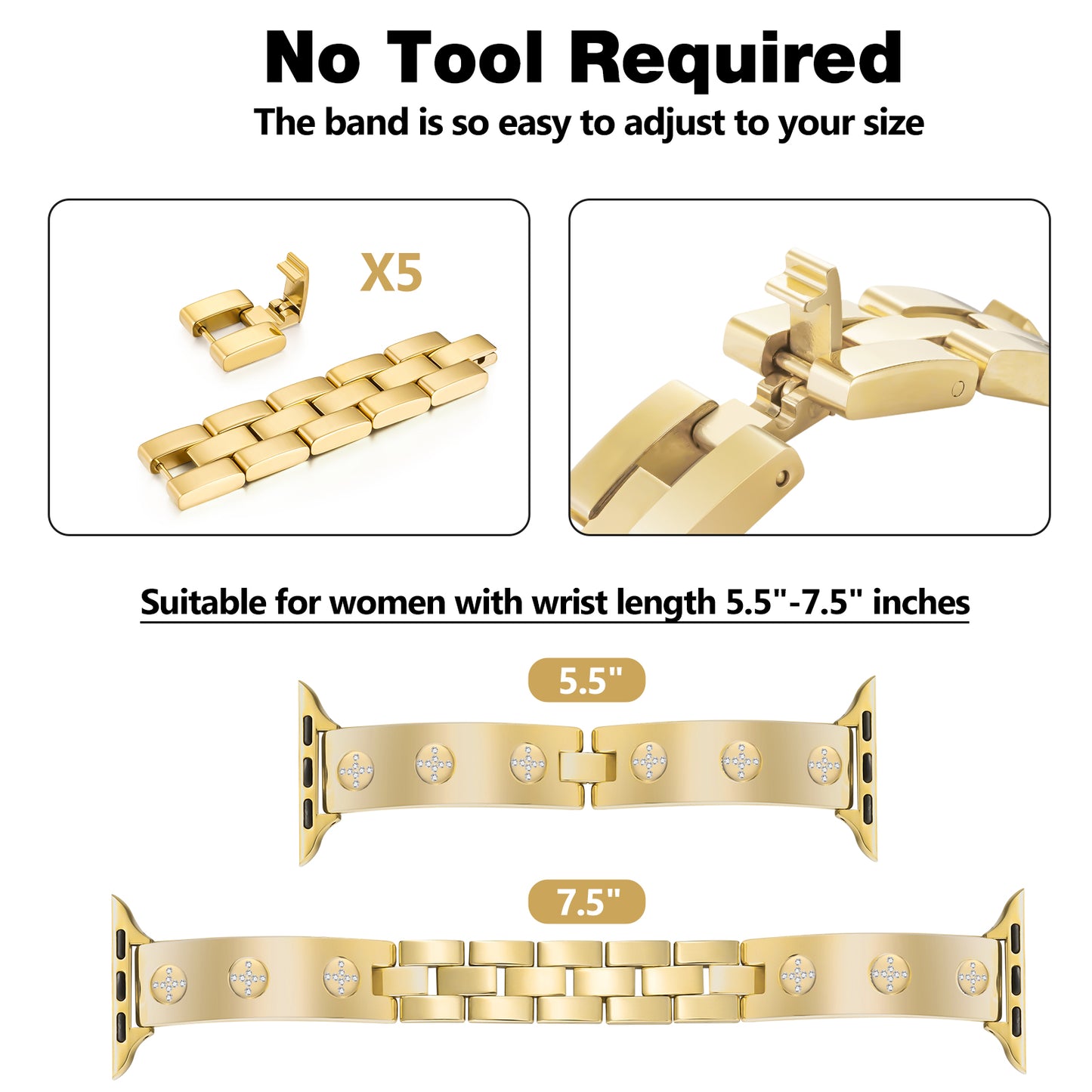 Skimemry Gold Watch Bands Compatible with Apple Watch 41mm 38mm 40mm 42mm 44mm 45mm 46mm, Stainless Steel Watch Band Bracelet for Iwatch Band for Series 10 9 8 7 6 5 4 3 2 1