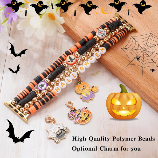 Halloween Beaded Bracelet Band Compatible with Apple Watch Band 49mm 46mm 45mm 44mm 42mm 41mm 40mm 38mm Handmade Beaded Charm iWatch Band for Apple Watch Ultra2/Ultra Series 10/9/8/7/6/5/4/3/2/1 SE