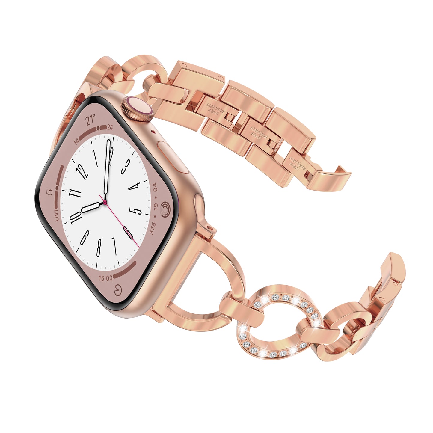 Skimemry D-Shape Gold Watch Bands Compatible with Apple Watch 41mm 38mm 40mm 42mm 44mm 45mm 46mm, Stainless Steel Watch Band Bracelet for Iwatch Band for Series 10 9 8 7 6 5 4 3 2 1
