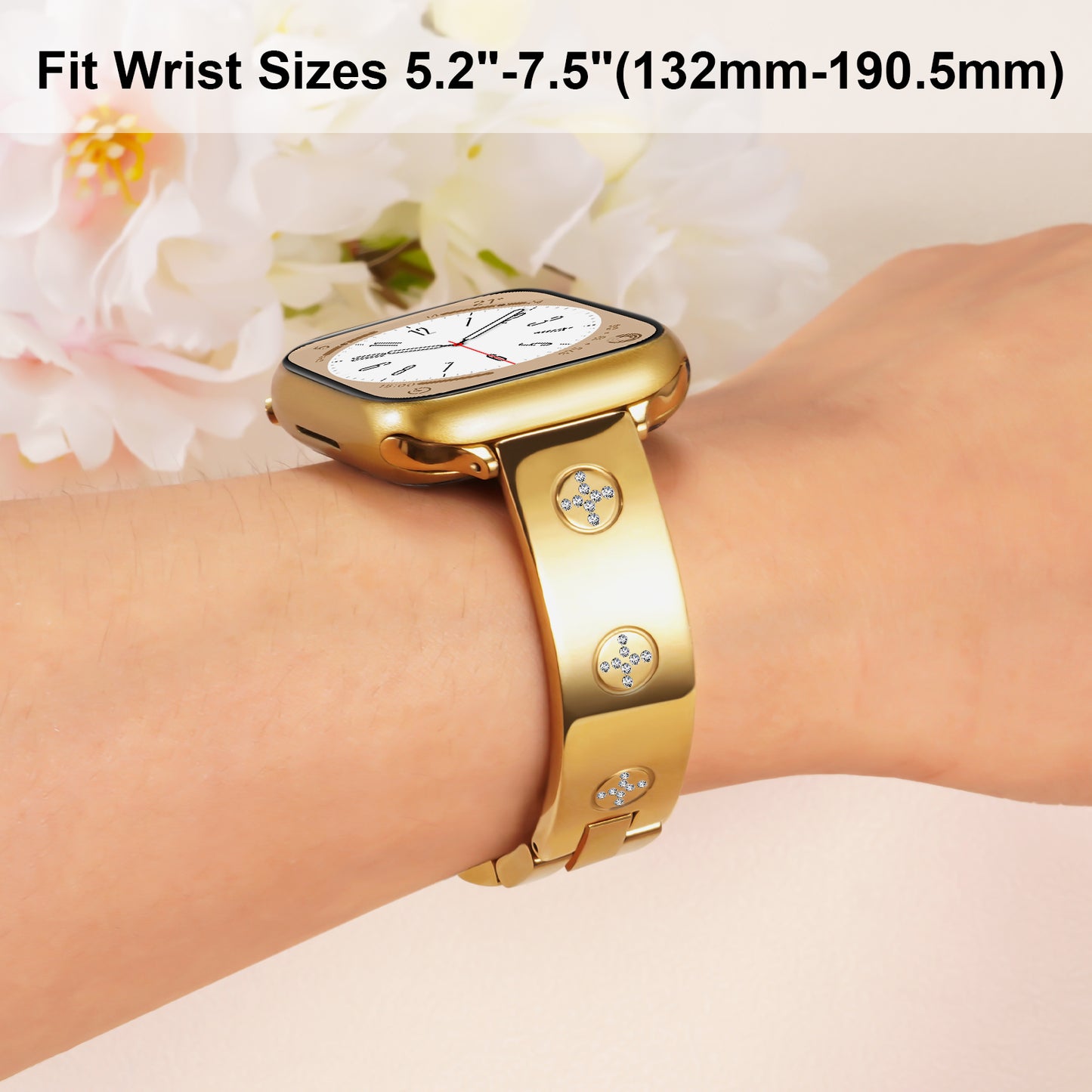 Skimemry Gold Watch Bands Compatible with Apple Watch 41mm 38mm 40mm 42mm 44mm 45mm 46mm, Stainless Steel Watch Band Bracelet for Iwatch Band for Series 10 9 8 7 6 5 4 3 2 1