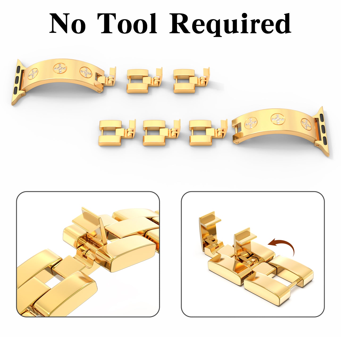 Skimemry Gold Watch Bands Compatible with Apple Watch 41mm 38mm 40mm 42mm 44mm 45mm 46mm, Stainless Steel Watch Band Bracelet for Iwatch Band for Series 10 9 8 7 6 5 4 3 2 1