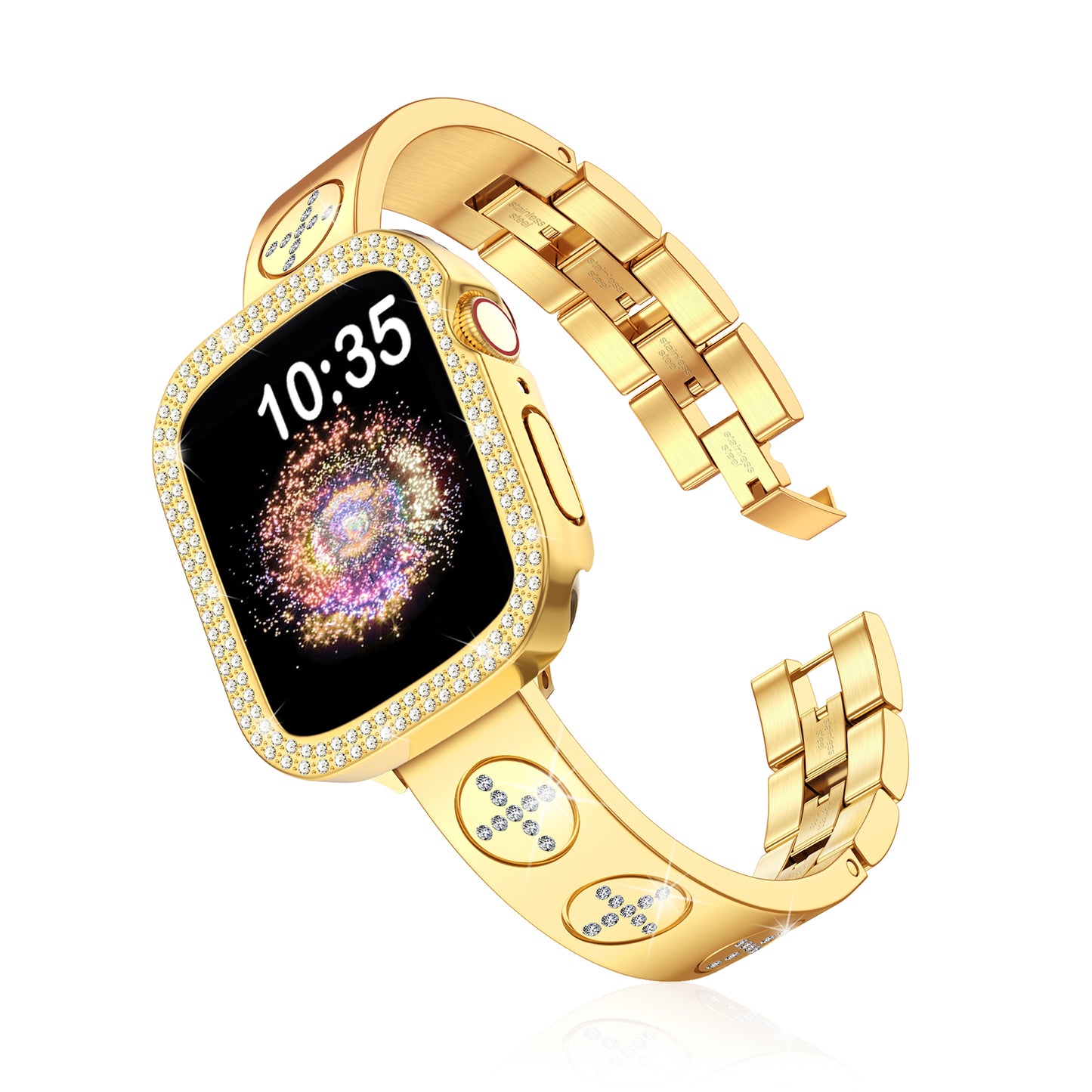 Gold Diamond Stainless Steel Apple Watch Bands for iWatch Series 4-10/SE (40-46mm)
