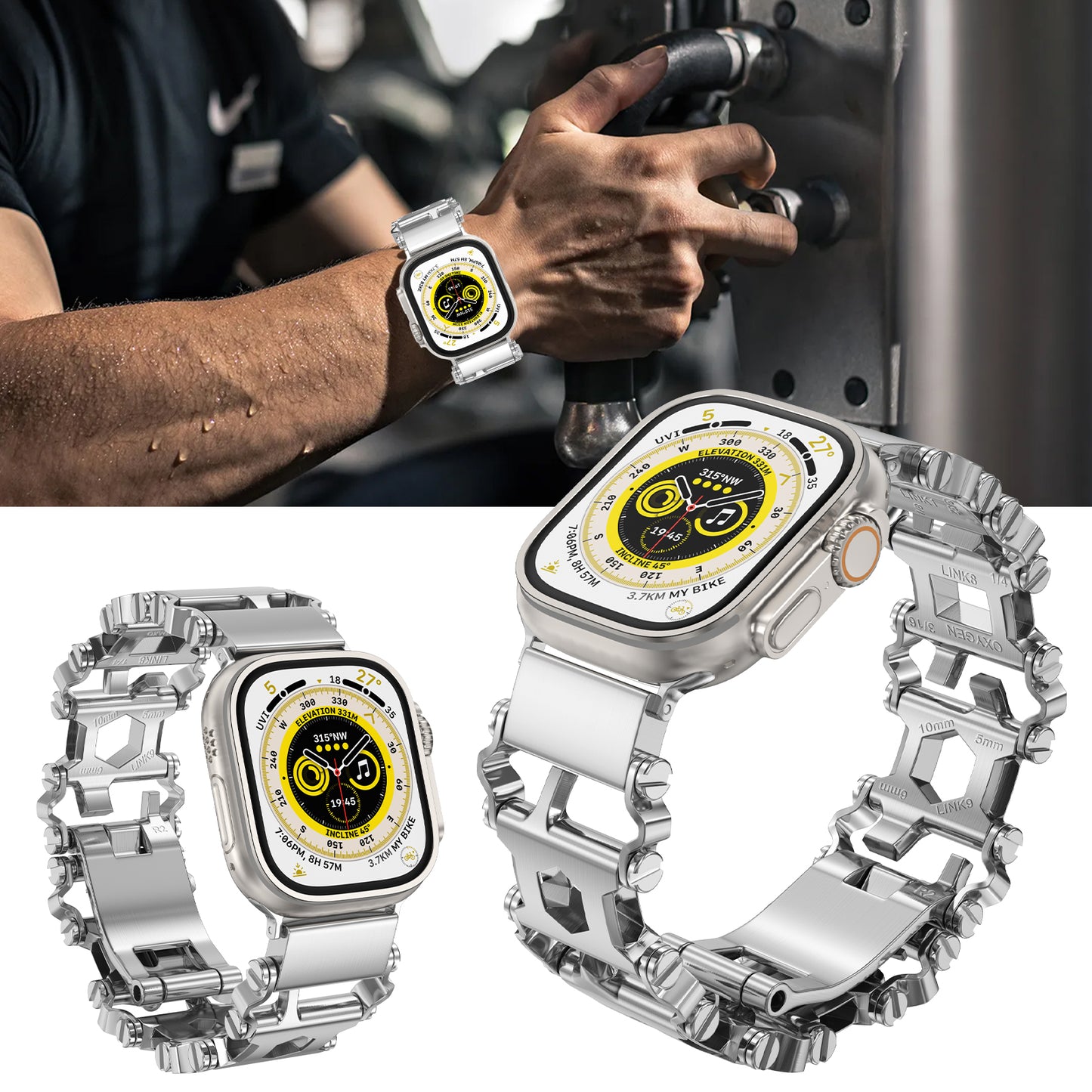 29 in 1 Multitools Stainless Steel Apple Watch Bands - Men’s Rugged Survival Camping Hiking Strap for iWatch Series Ultra/Ultra 2(49mm)