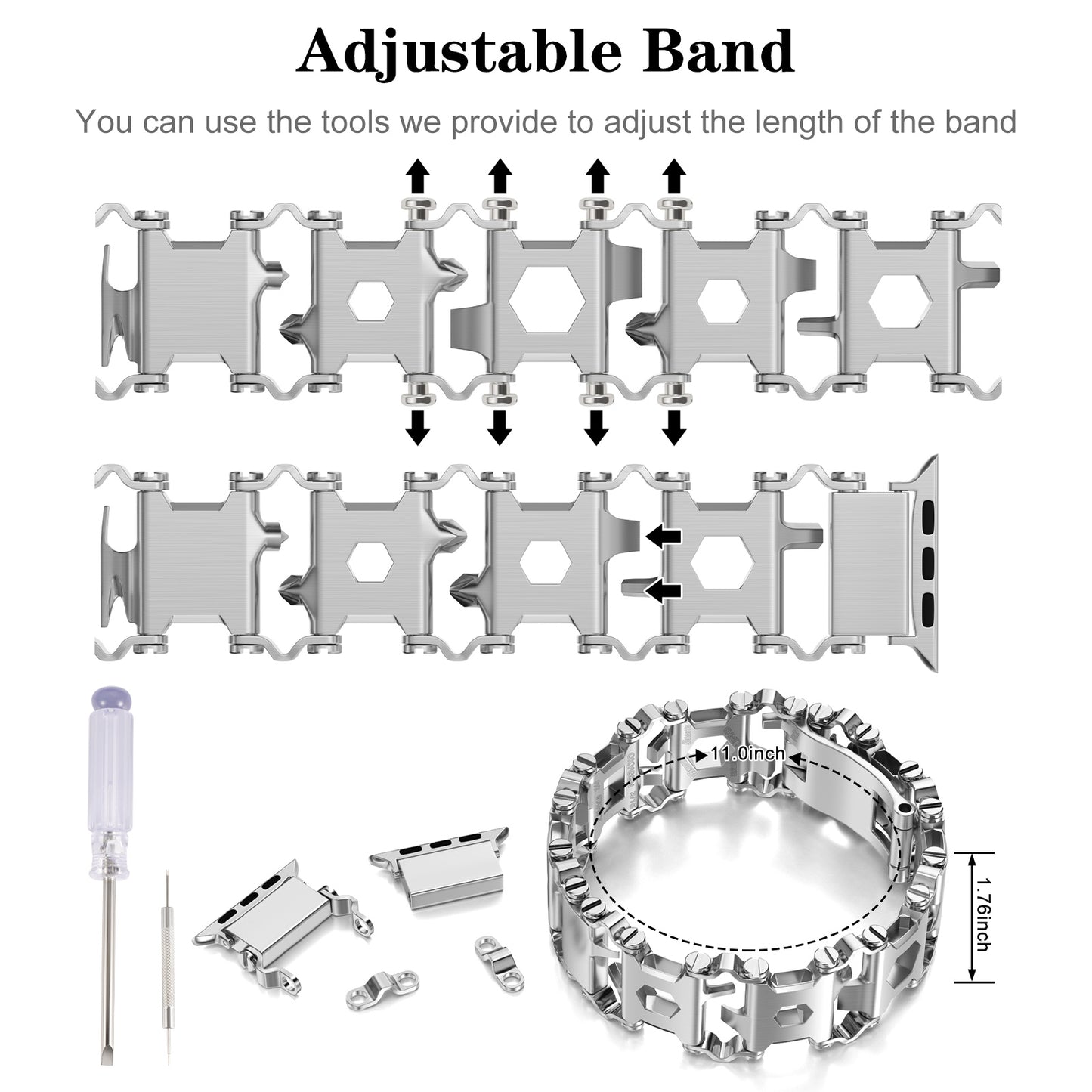 29 in 1 Multitools Stainless Steel Apple Watch Bands - Men’s Rugged Survival Camping Hiking Strap for iWatch Series Ultra/Ultra 2(49mm)
