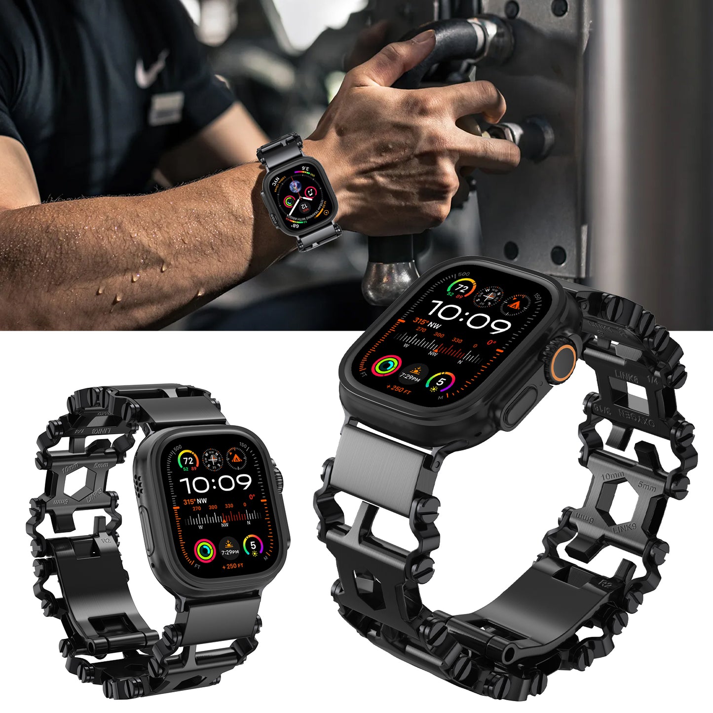 29 in 1 Multitools Stainless Steel Apple Watch Bands - Men’s Rugged Survival Camping Hiking Strap for iWatch Series Ultra/Ultra 2(49mm)