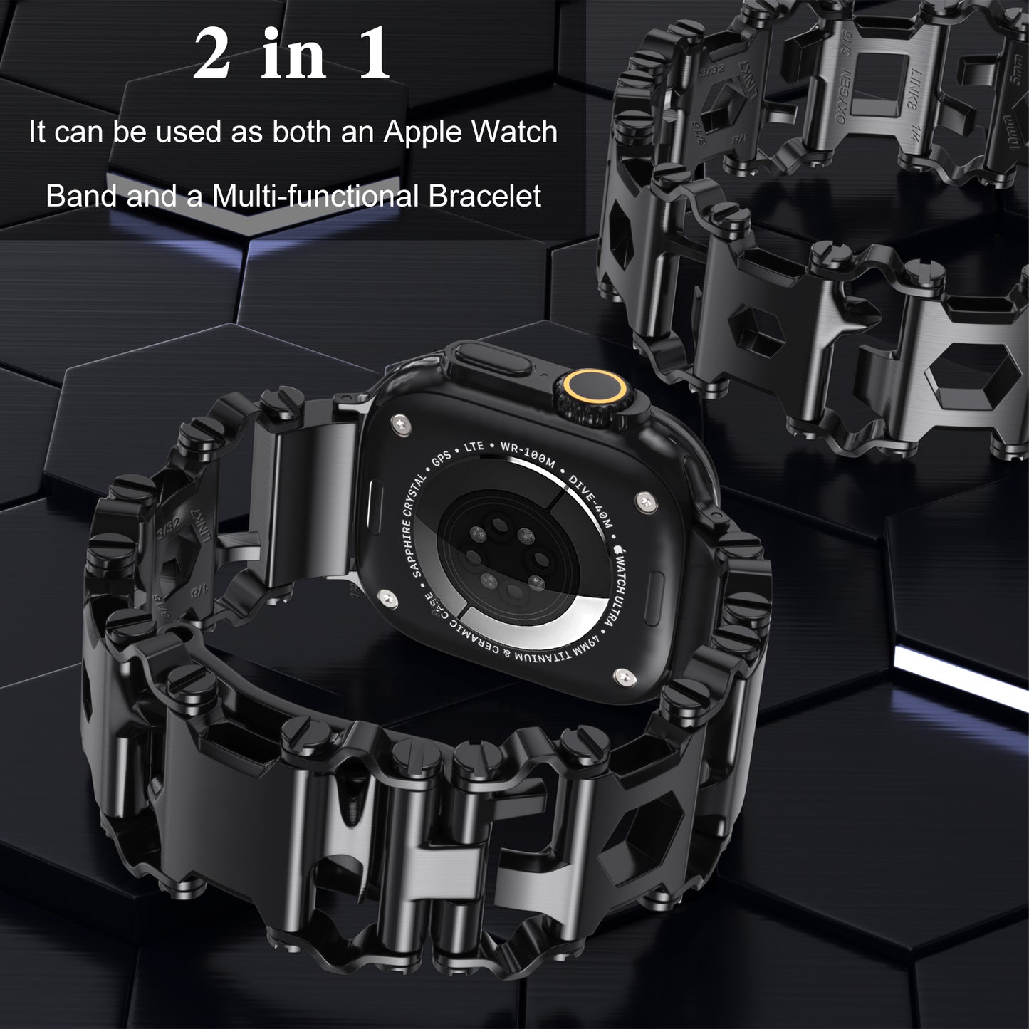 29 in 1 Multitools Stainless Steel Apple Watch Bands - Men’s Rugged Survival Camping Hiking Strap for iWatch Series Ultra/Ultra 2(49mm)