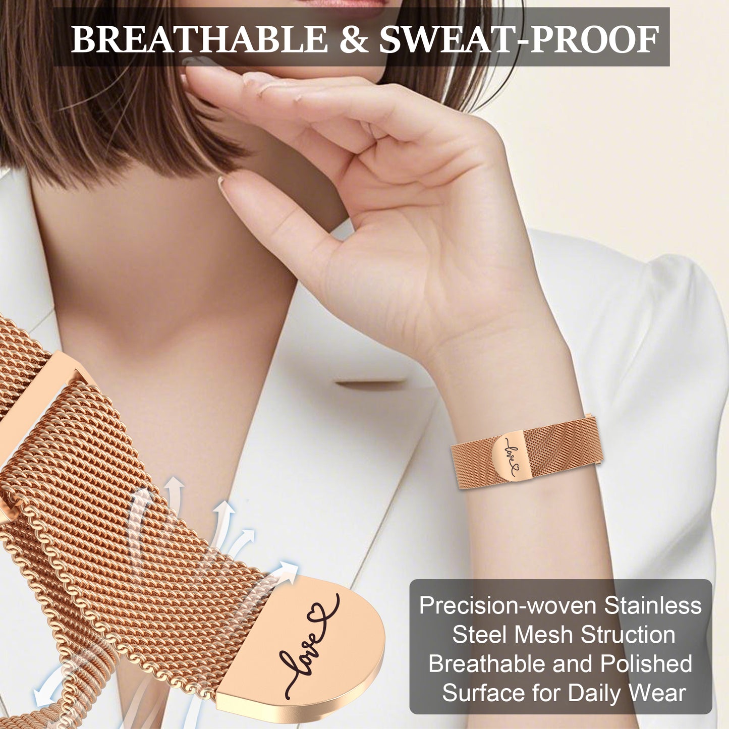 Milanese Stainless Steel Band Compatible with Apple Watch Band 38mm 40mm 41mm 42mm 44mm 45mm 49mm Magnetic Loved Mark Clasp Mesh Cute Watch Band for iWatch Ultra 2 Ultra Series 10 9 8 7 6 5 4 3 2 1 SE