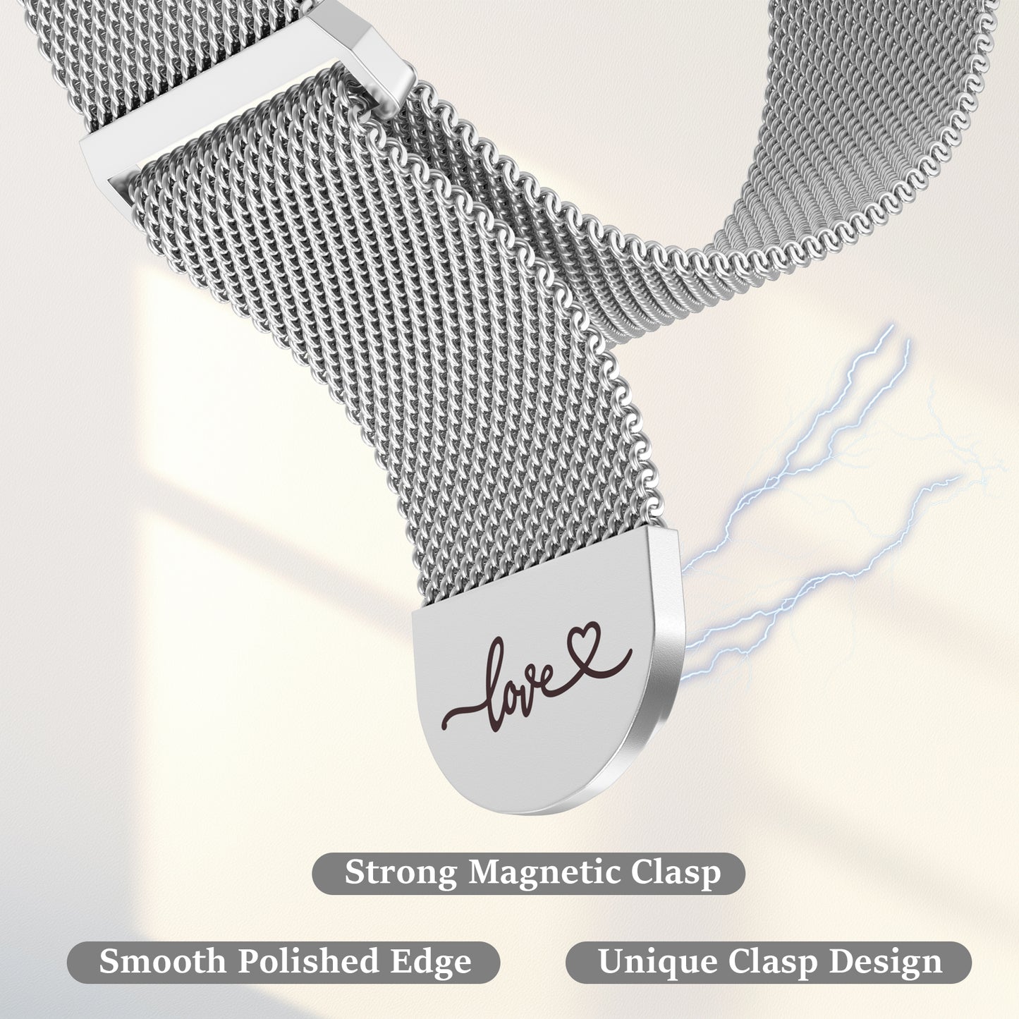 Milanese Stainless Steel Band Compatible with Apple Watch Band 38mm 40mm 41mm 42mm 44mm 45mm 49mm Magnetic Loved Mark Clasp Mesh Cute Watch Band for iWatch Ultra 2 Ultra Series 10 9 8 7 6 5 4 3 2 1 SE