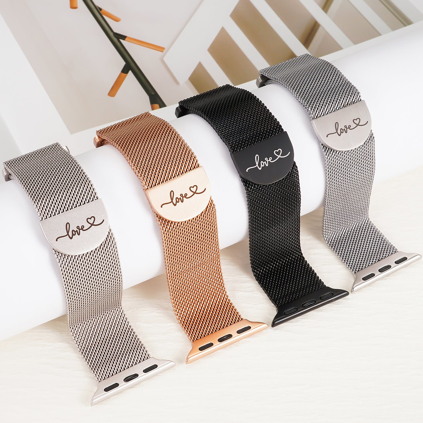 Milanese Stainless Steel Band Compatible with Apple Watch Band 38mm 40mm 41mm 42mm 44mm 45mm 49mm Magnetic Loved Mark Clasp Mesh Cute Watch Band for iWatch Ultra 2 Ultra Series 10 9 8 7 6 5 4 3 2 1 SE