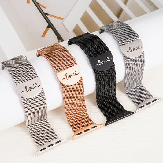 Milanese Magnetic Loved Mark Clasp Mesh Stainless Steel Watch Bands Compatible with Apple Watch Series 1-10 SE Ultra/Ultra 2(38/40-42/44-46/49mm)