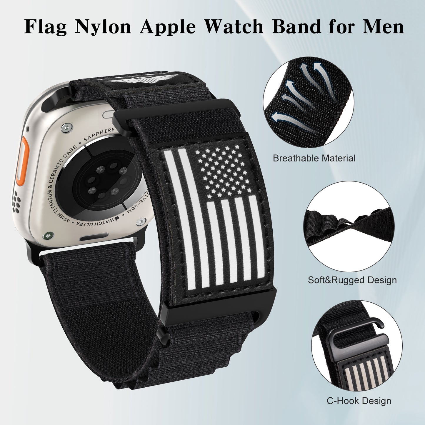 Flag Alpine Loop Nylon Watch Band Compatible with Apple Watch Ultra/Ultra 2 Series 10/9/8/7/6/5/4/3/2/1 SE Breathable Sport Flag iWatch Wristband for Apple Watch 49/46/45/44/42/41/40/38mm