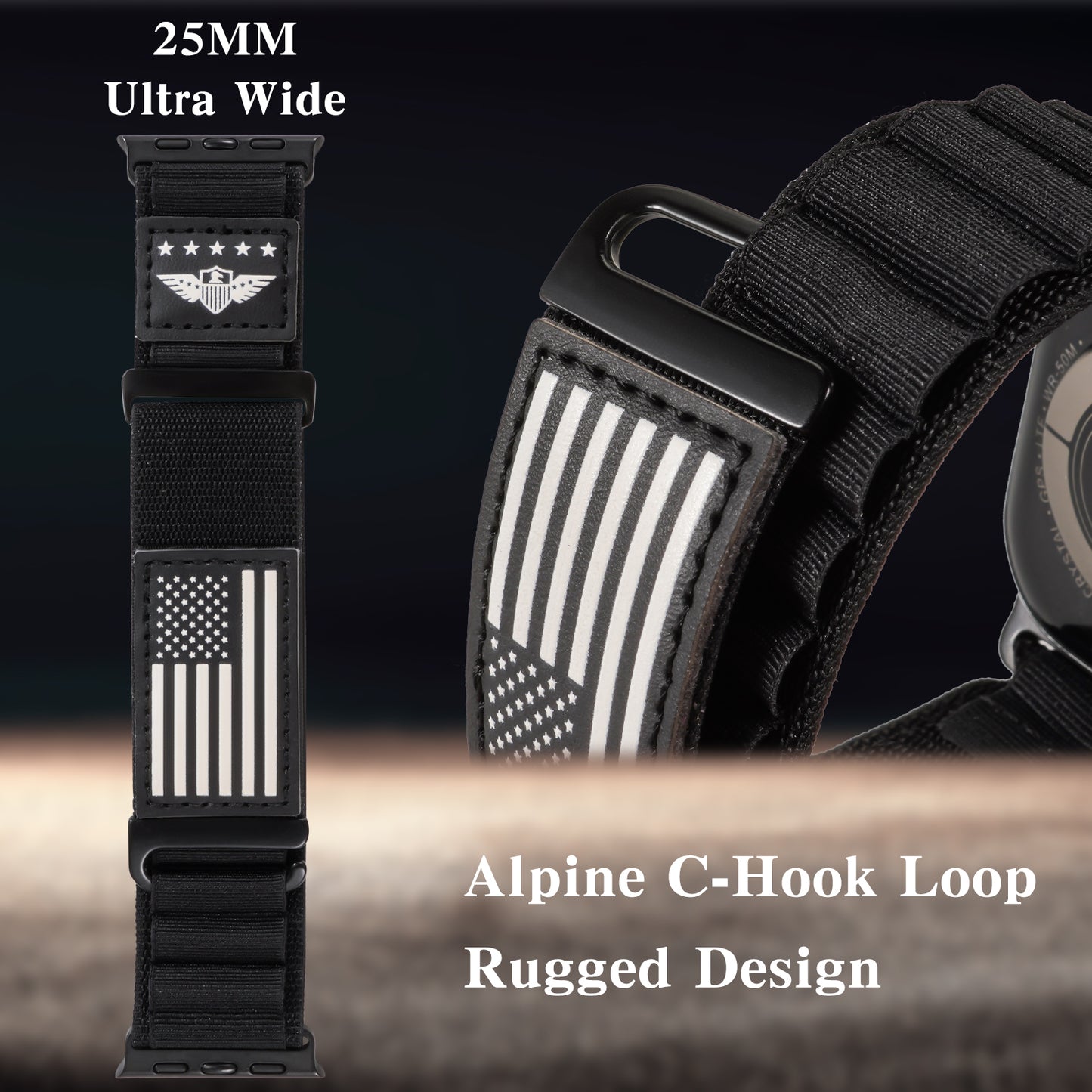 Flag Alpine Loop Nylon Watch Band Compatible with Apple Watch Ultra/Ultra 2 Series 10/9/8/7/6/5/4/3/2/1 SE Breathable Sport Flag iWatch Wristband for Apple Watch 49/46/45/44/42/41/40/38mm