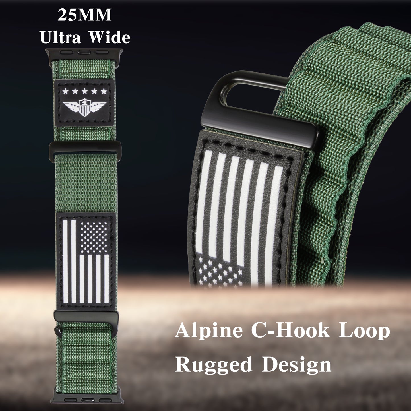 Flag Alpine Loop Nylon Watch Band Compatible with Apple Watch Ultra/Ultra 2 Series 10/9/8/7/6/5/4/3/2/1 SE Breathable Sport Flag iWatch Wristband for Apple Watch 49/46/45/44/42/41/40/38mm