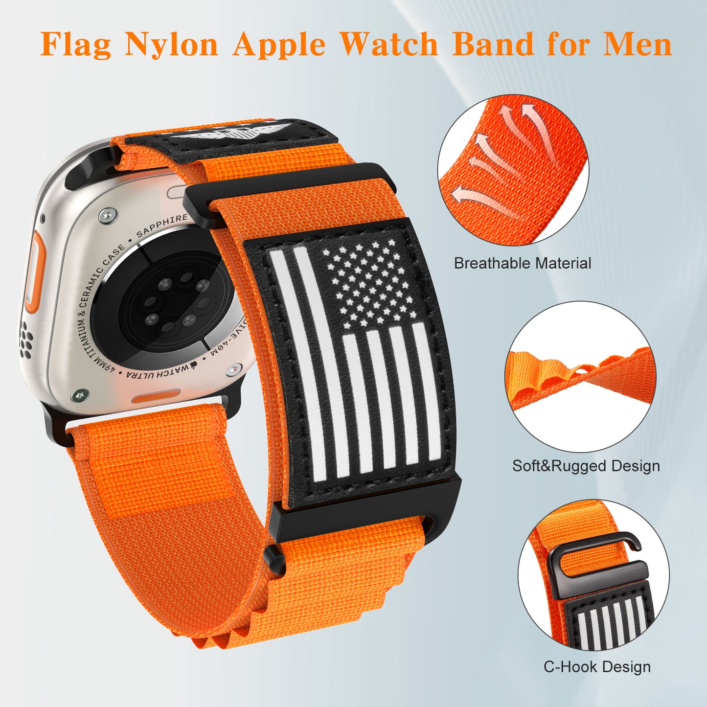Flag Alpine Loop Nylon Watch Band Compatible with Apple Watch Ultra/Ultra 2 Series 10/9/8/7/6/5/4/3/2/1 SE Breathable Sport Flag iWatch Wristband for Apple Watch 49/46/45/44/42/41/40/38mm
