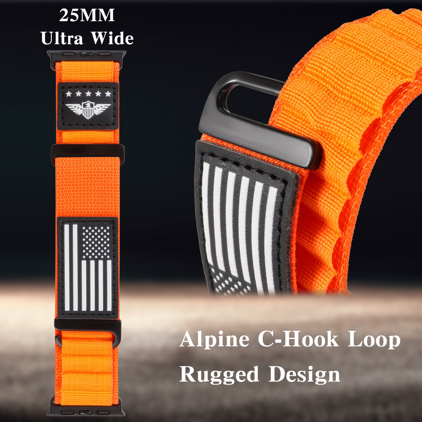 Flag Alpine Loop Nylon Watch Band Compatible with Apple Watch Ultra/Ultra 2 Series 10/9/8/7/6/5/4/3/2/1 SE Breathable Sport Flag iWatch Wristband for Apple Watch 49/46/45/44/42/41/40/38mm
