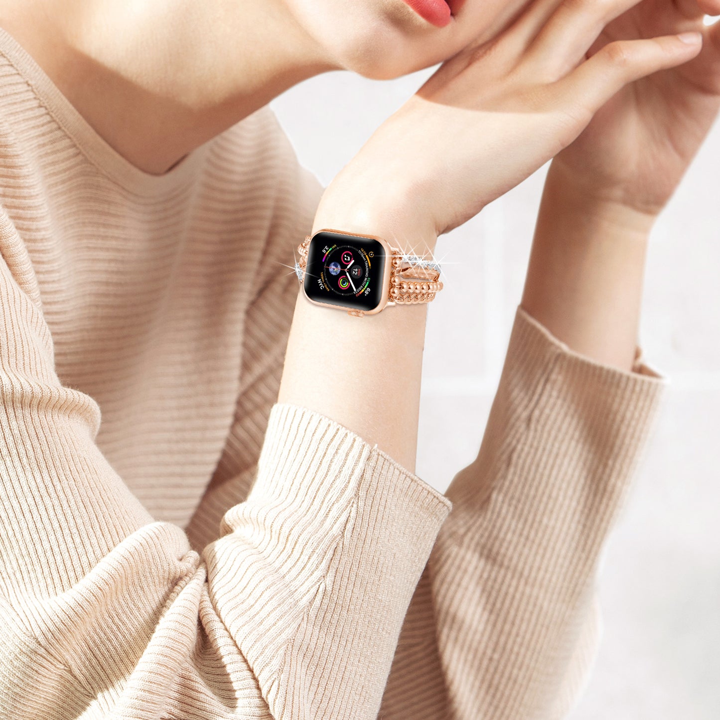 Skimemry Gold Chain Compatible for Apple Watch Band 41mm 40mm 38mm 42mm 44mm 45mm 46mm, Gold Apple Watch Bands for Women Slim Gold Chain Apple Watch Band Series 10 9 8 7 SE 6 5 4 3 Series 2 1