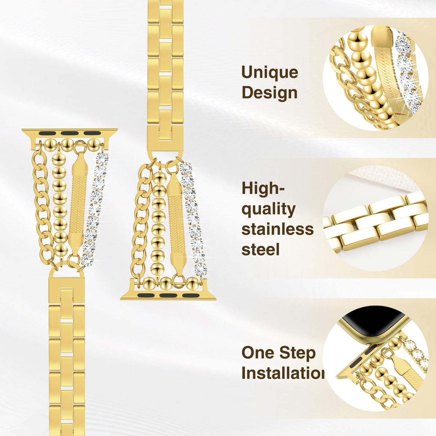 Skimemry Gold Chain Compatible for Apple Watch Band 41mm 40mm 38mm 42mm 44mm 45mm 46mm, Gold Apple Watch Bands for Women Slim Gold Chain Apple Watch Band Series 10 9 8 7 SE 6 5 4 3 Series 2 1