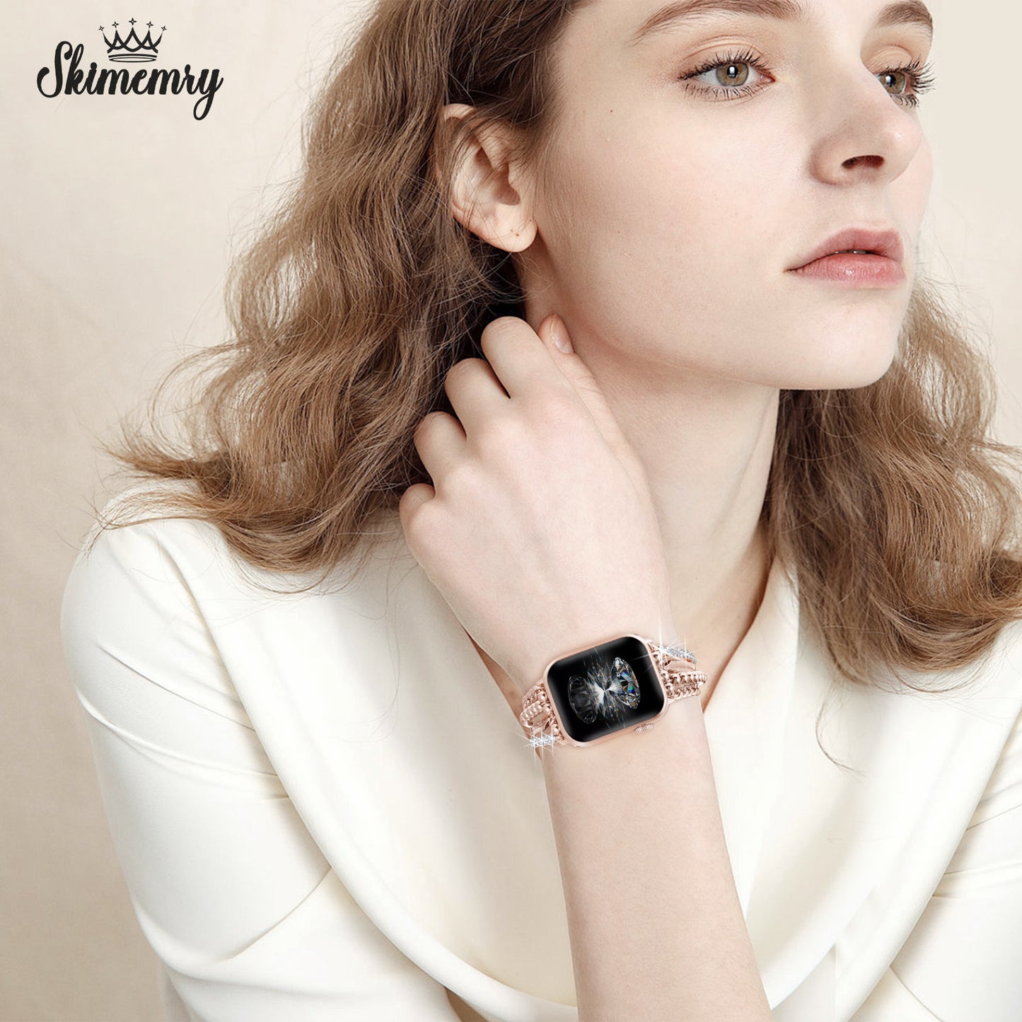 Skimemry Gold Chain Compatible for Apple Watch Band 41mm 40mm 38mm 42mm 44mm 45mm 46mm, Gold Apple Watch Bands for Women Slim Gold Chain Apple Watch Band Series 10 9 8 7 SE 6 5 4 3 Series 2 1