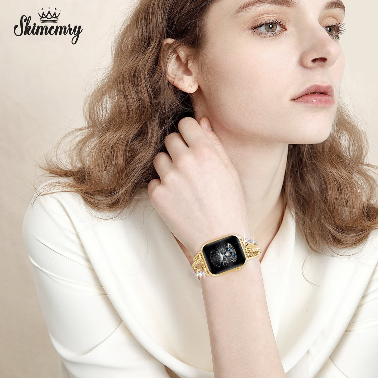 Skimemry Gold Chain Compatible for Apple Watch Band 41mm 40mm 38mm 42mm 44mm 45mm 46mm, Gold Apple Watch Bands for Women Slim Gold Chain Apple Watch Band Series 10 9 8 7 SE 6 5 4 3 Series 2 1