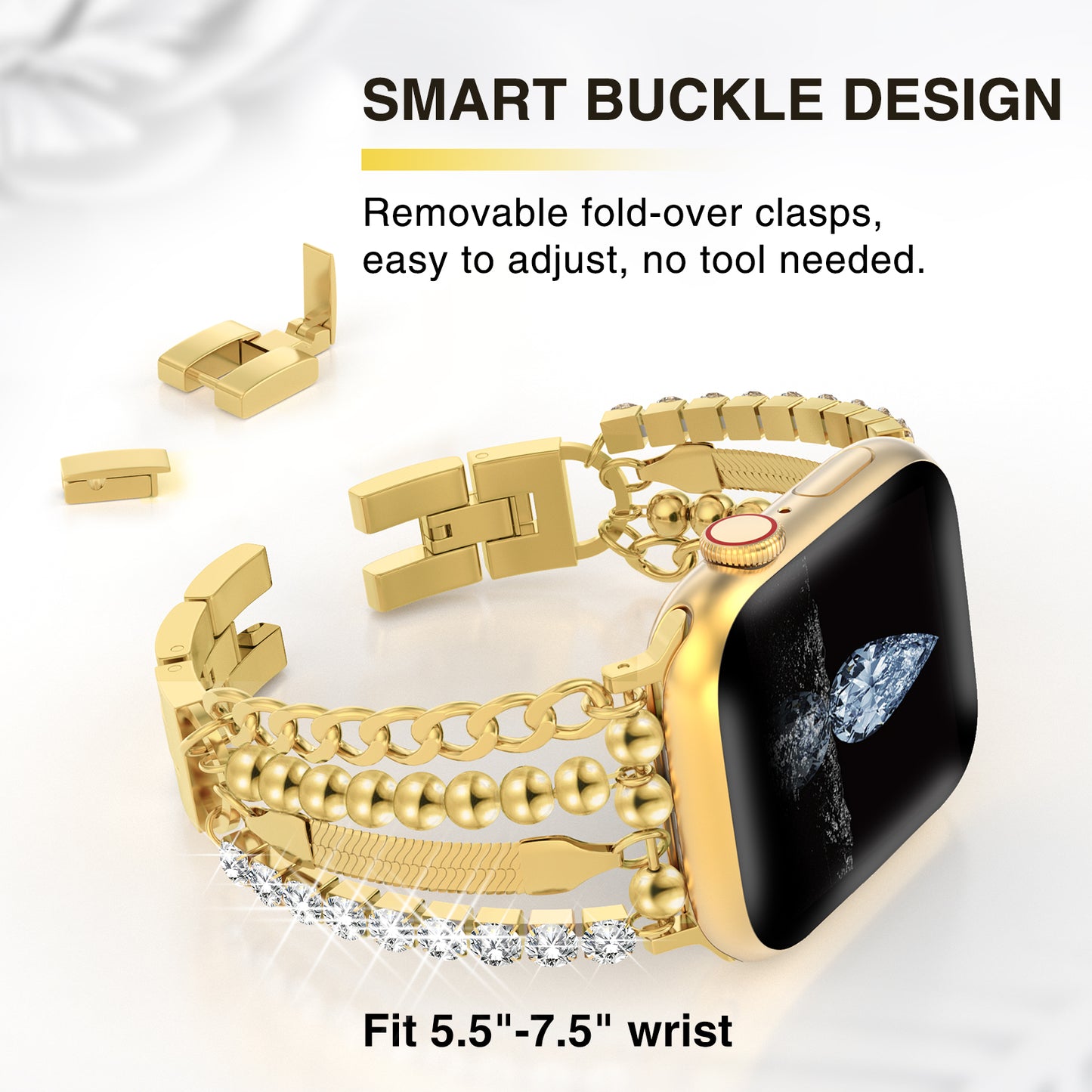 Skimemry Gold Chain Compatible for Apple Watch Band 41mm 40mm 38mm 42mm 44mm 45mm 46mm, Gold Apple Watch Bands for Women Slim Gold Chain Apple Watch Band Series 10 9 8 7 SE 6 5 4 3 Series 2 1