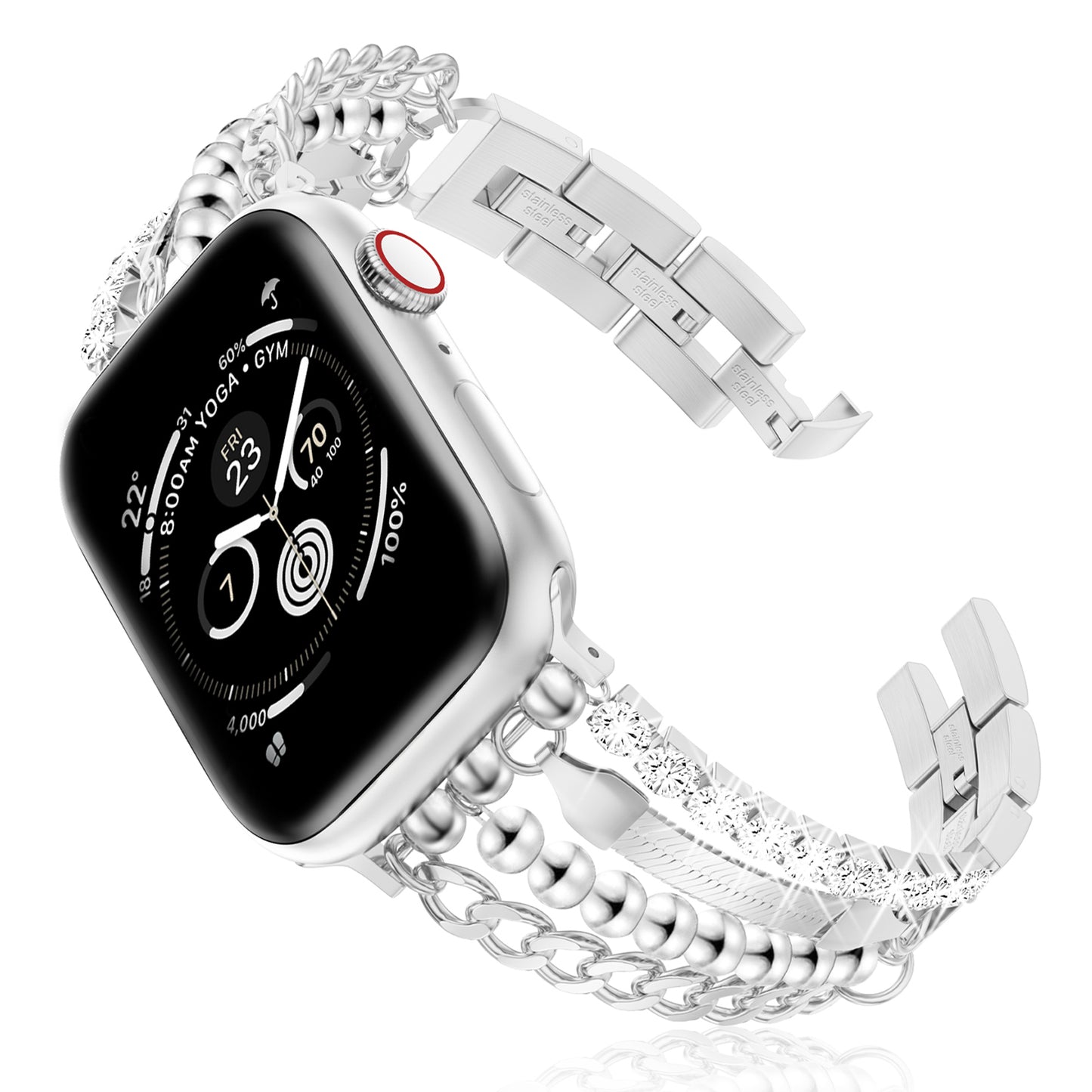 Skimemry 金色不锈钢链条 Apple Watch 表带 - 女式纤薄金色链条,适用于 iWatch 系列 1–10/SE(38/40-42/44-46 毫米)