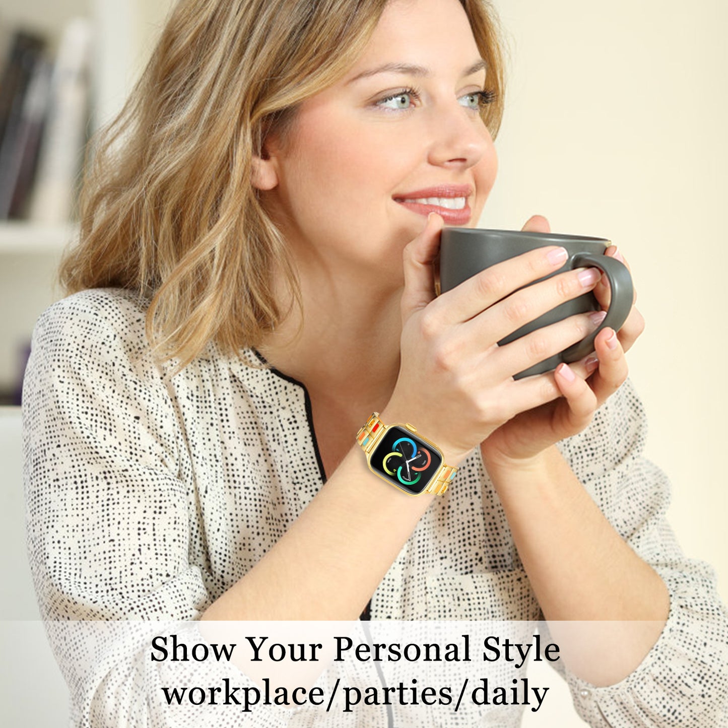 Skimemry Color Stone Watch Bands Compatible with Apple Watch 41mm 38mm 40mm 42mm 44mm 45mm 46mm, Stainless Steel Watch Band Bracelet for Iwatch Band for Series 10 9 8 7 6 5 4 3 2 1