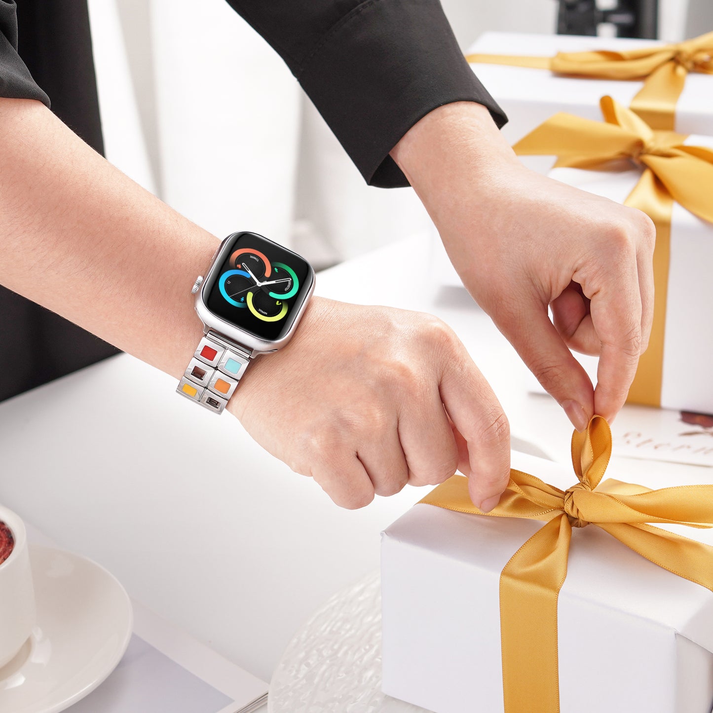 Skimemry Color Stone Watch Bands Compatible with Apple Watch 41mm 38mm 40mm 42mm 44mm 45mm 46mm, Stainless Steel Watch Band Bracelet for Iwatch Band for Series 10 9 8 7 6 5 4 3 2 1
