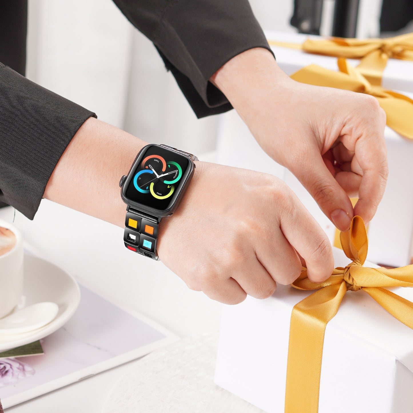 Skimemry Color Stone Watch Bands Compatible with Apple Watch 41mm 38mm 40mm 42mm 44mm 45mm 46mm, Stainless Steel Watch Band Bracelet for Iwatch Band for Series 10 9 8 7 6 5 4 3 2 1
