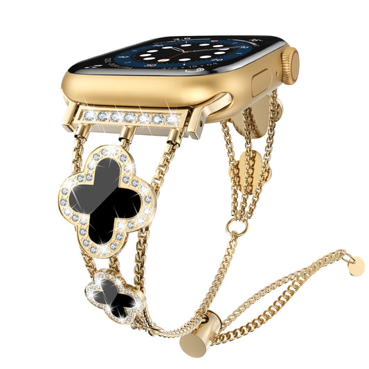 Four-leaf clover Stainless Steel Apple Watch Band – Women’s Elegant Strap for Series 1–10 SE (38/40/41/42mm)