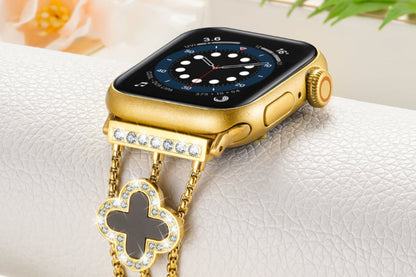 Four-leaf clover Stainless Steel Apple Watch Band – Women’s Elegant Strap for Series 1–10 SE (38/40/41/42mm)