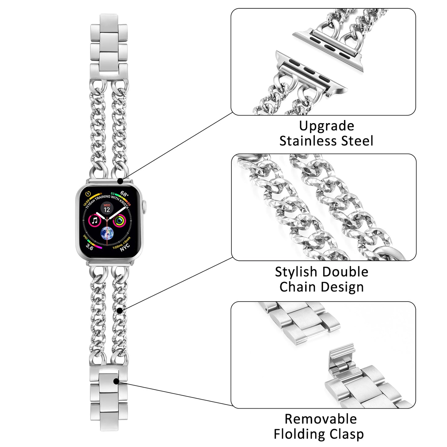 Stainless Steel Watch Band Compatible with Apple Watch Band (38/40-42/44-46/49mm)