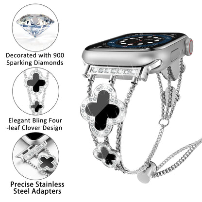 Four-leaf clover Stainless Steel Apple Watch Band – Women’s Elegant Strap for Series 1–10 SE (38/40/41/42mm)