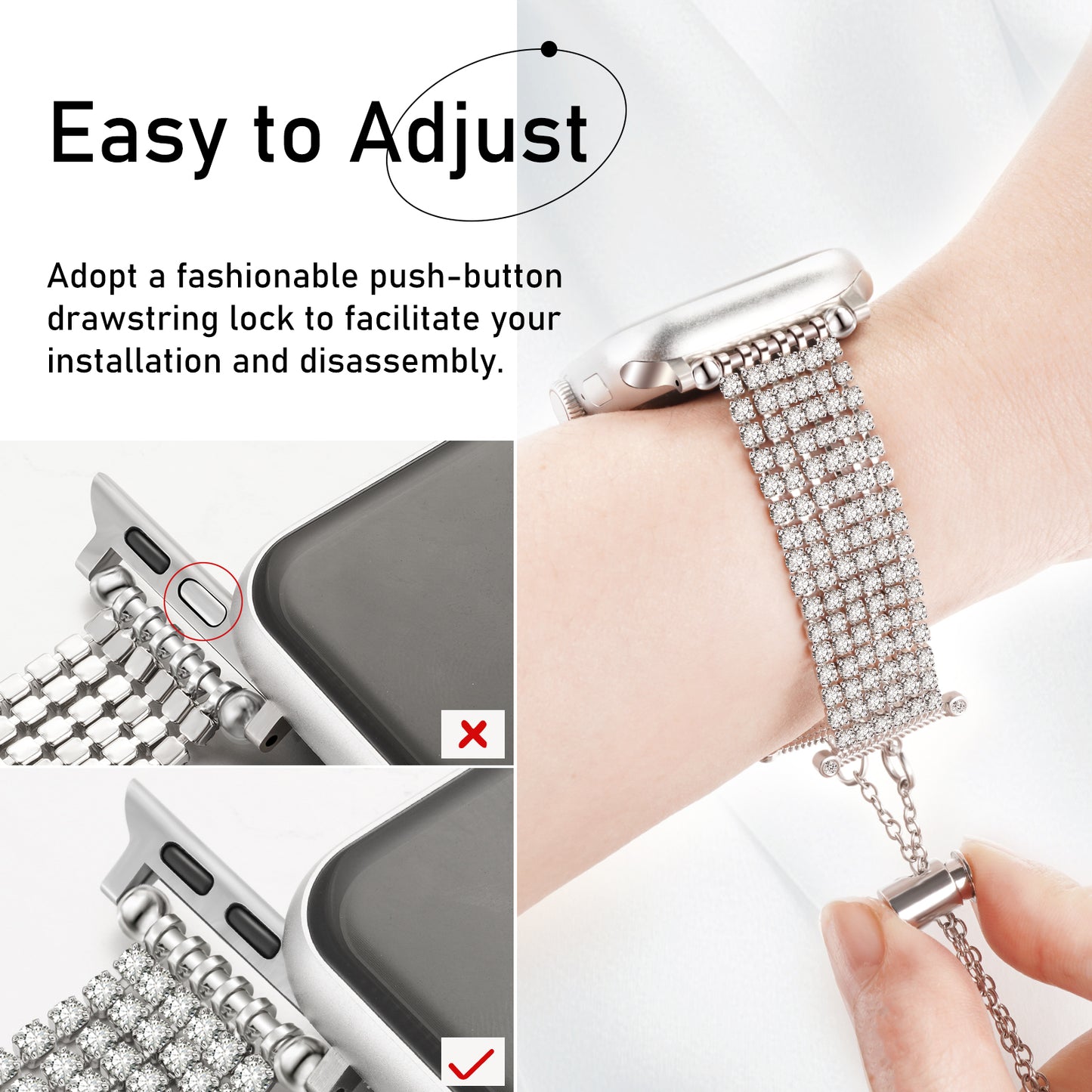 Silver Apple Watch Bands for Women Compatible with Apple Watch Series 1-10 (38/40-42/44-46/49mm)