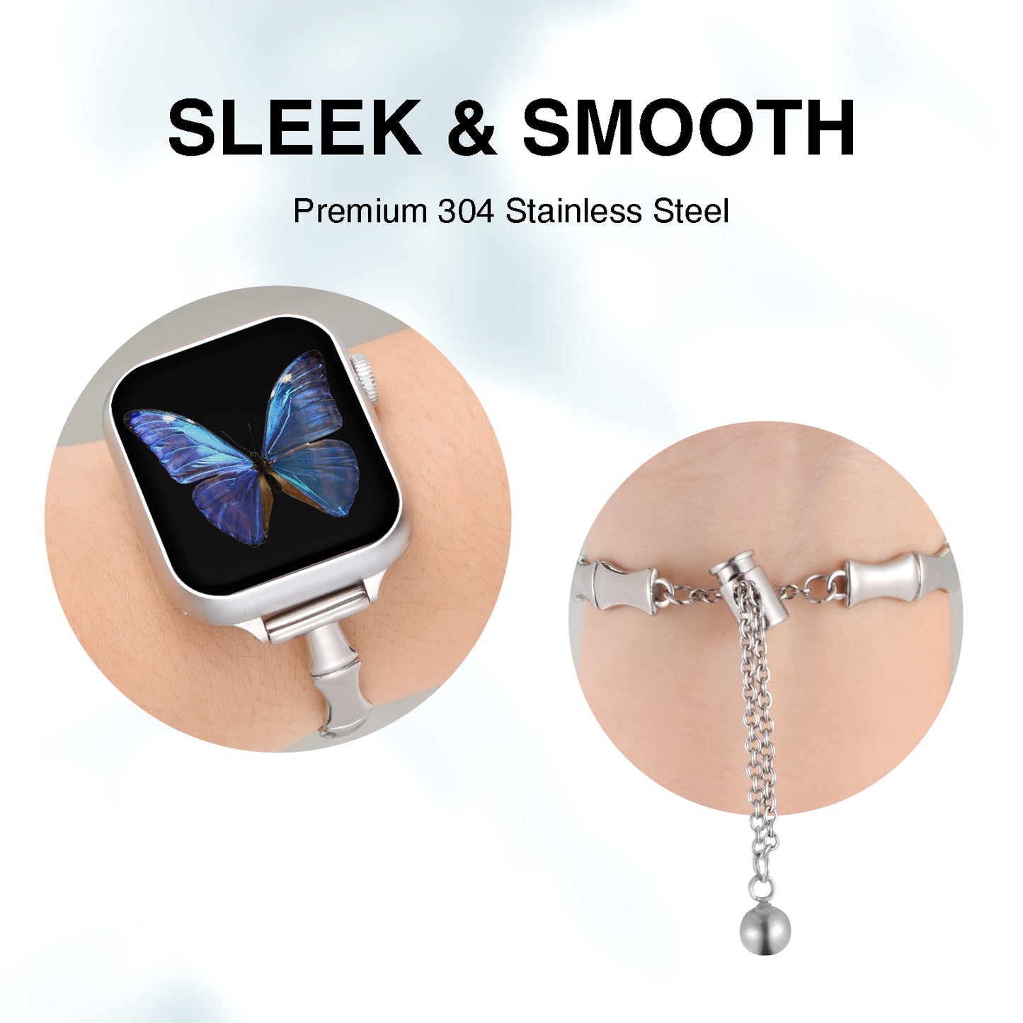 Bamboo Stainless Steel Watch Band Compatible with Apple Watch Band (38/40-42/44-46/49mm)