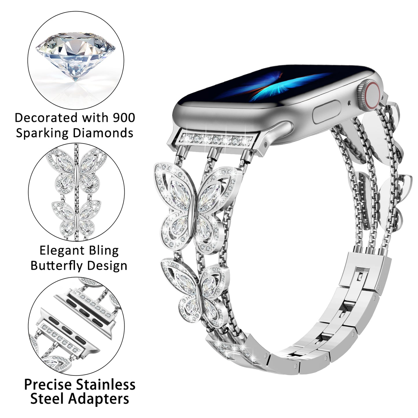 Butterfly Watch Band Compatible with Apple Watch Series 1-10 (38/40-42/44-46/49mm)