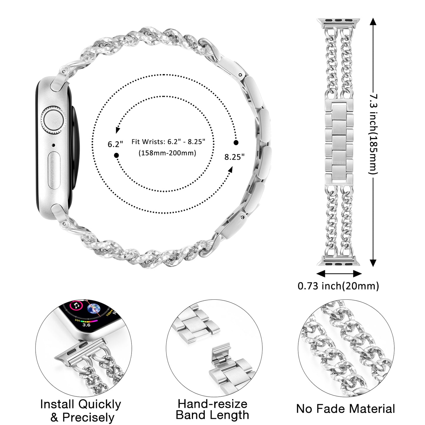 Stainless Steel Watch Band Compatible with Apple Watch Band (38/40-42/44-46/49mm)