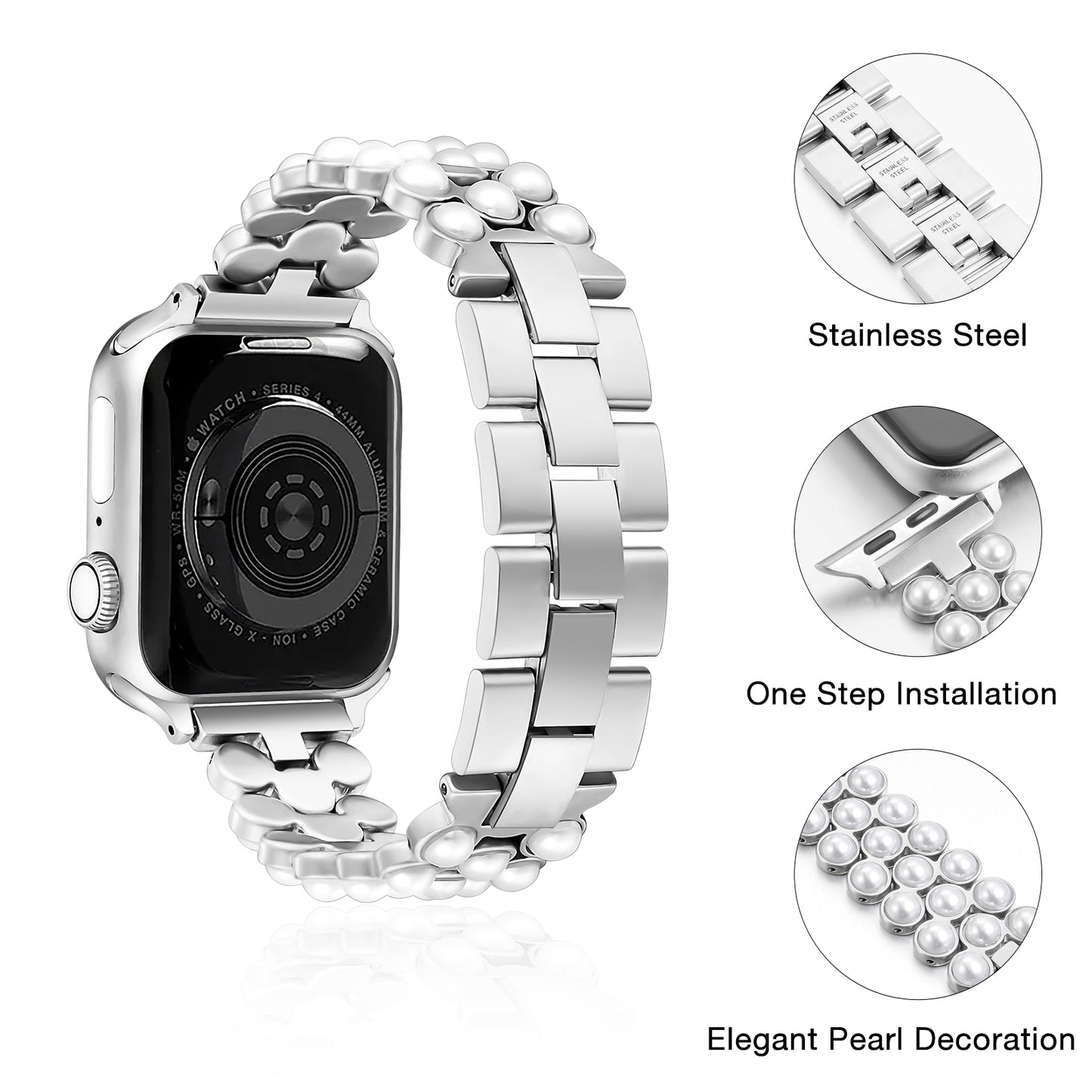 Pearl Watch Band Compatible with Apple Watch Series 1-10 (38/40-42/44-46/49mm)