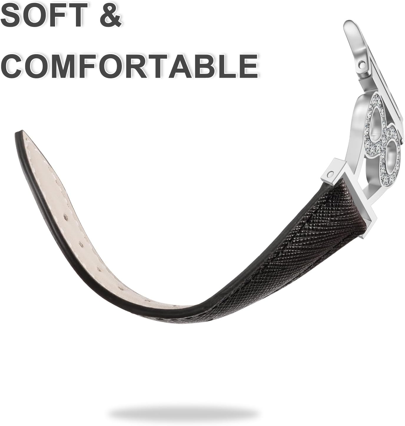 Genuine Leather Band Compatible with Apple Watch Women 38mm/40mm/41mm/42mm/44mm/45mm/46mm, Leather Apple Watch Band Women 8-Shaped Metal Crown for iWatch Series 10 9 8 SE 7 6 5 4 3 2 1 Se/Se 2