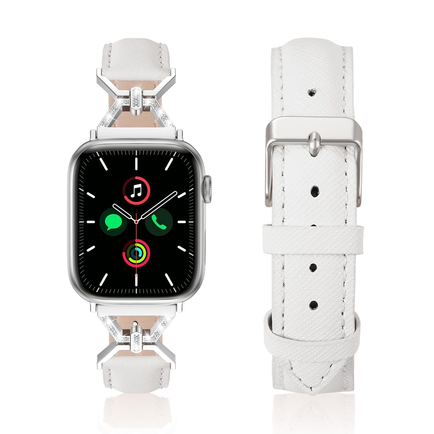 Genuine Leather Band Compatible with Apple Watch Women 38mm/40mm/41mm/42mm/44mm/45mm/46mm, Leather Apple Watch Band Women 8-Shaped Metal Crown for iWatch Series 10 9 8 SE 7 6 5 4 3 2 1 Se/Se 2